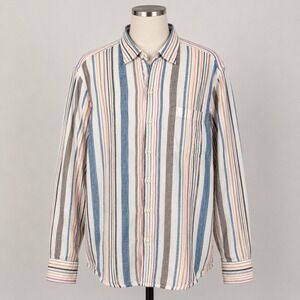 Tommy Bahama Mens Large Linen Button Down Shirt Multi Color Stripe Vacation Wear